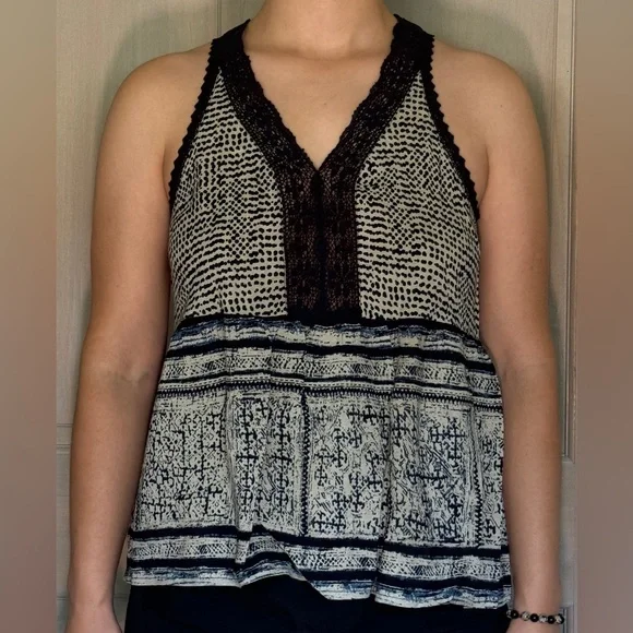 Navy Blue & White Pattern baby doll style tank top - Picture 2 of 7